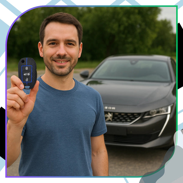 Silikoninis raktelio dėklas juodai mėlynas Peugeot A122