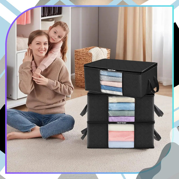 3 vnt. juodi laikymo organizatoriai 55×35×32 cm P48