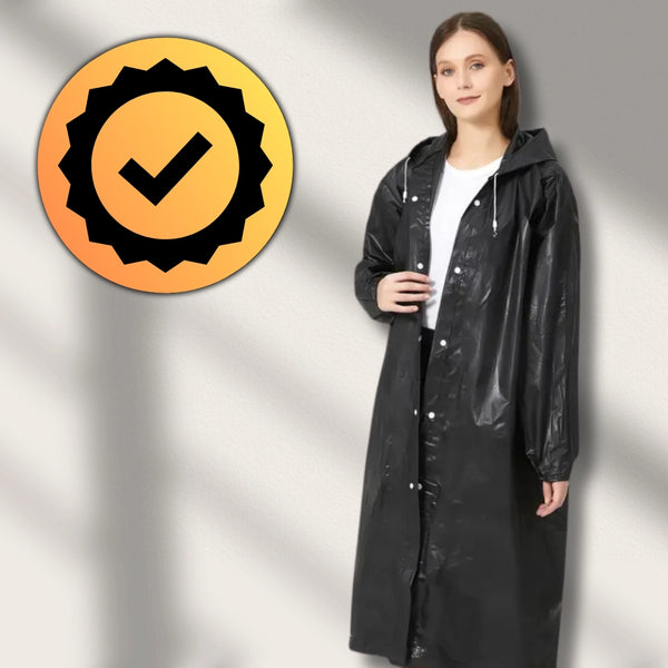 Ilgas juodas unisex lietpaltis su gobtuvu