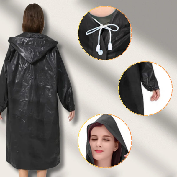 Ilgas juodas unisex lietpaltis su gobtuvu