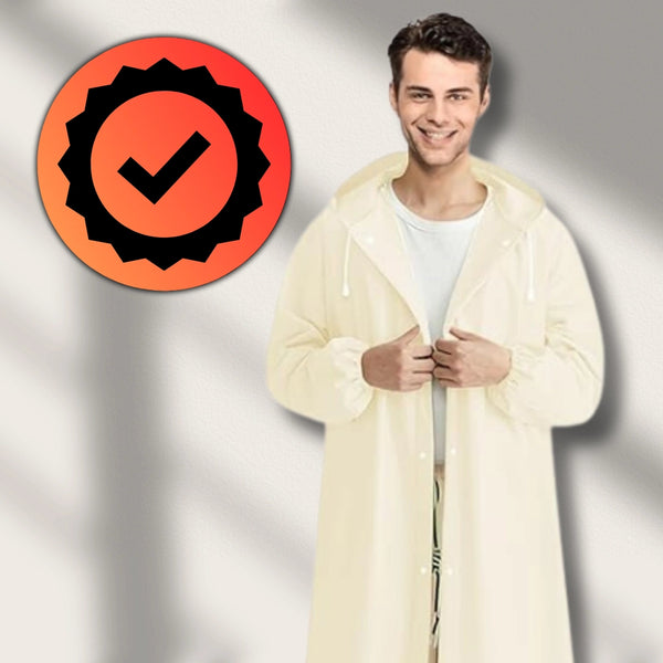 Unisex baltas ilgas lietpaltis su gobtuvu
