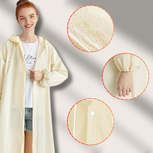 Unisex baltas ilgas lietpaltis su gobtuvu