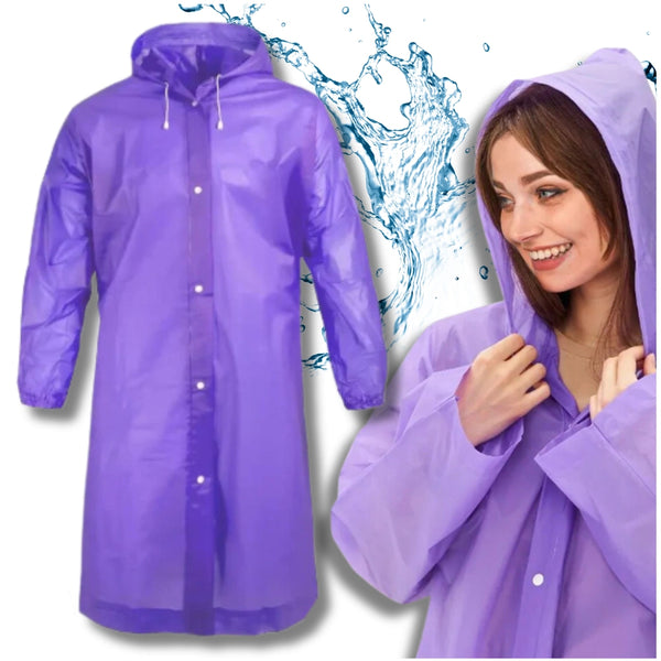 Ilgas unisex violetinis lietpaltis su gobtuvu