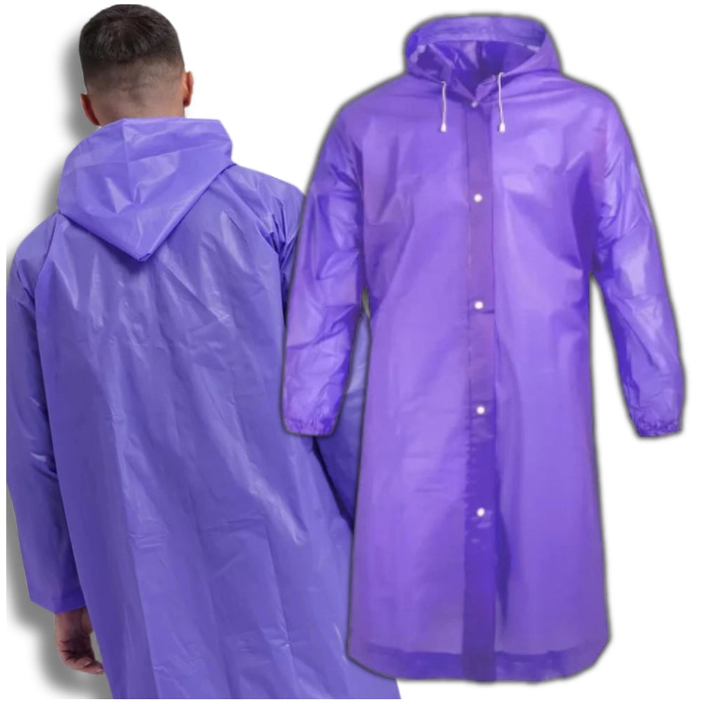Ilgas unisex violetinis lietpaltis su gobtuvu