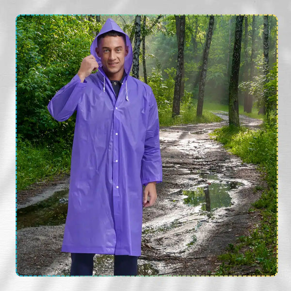 Ilgas unisex violetinis lietpaltis su gobtuvu