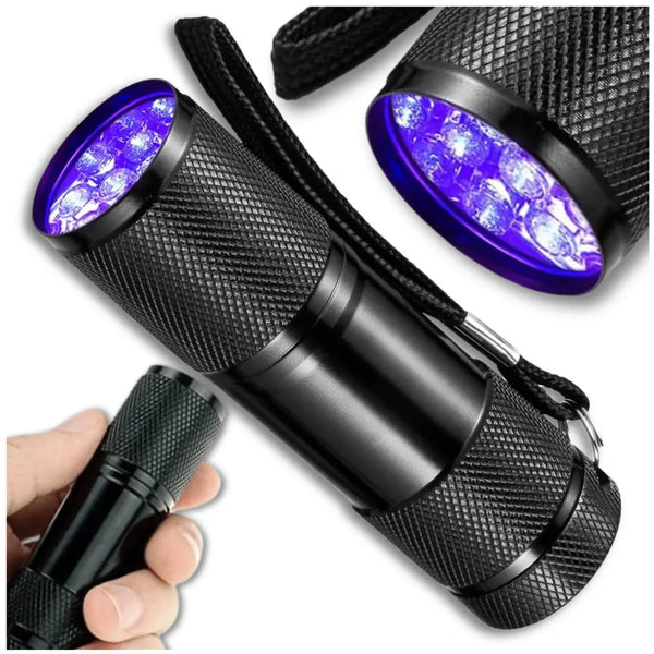 Mini UV žibintuvėlis juodas aliuminis 9 LED Z2