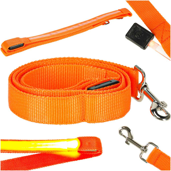 Šviečiantis LED pavadėlis šuniui ar katei 1,2 m, oranžinis M39
