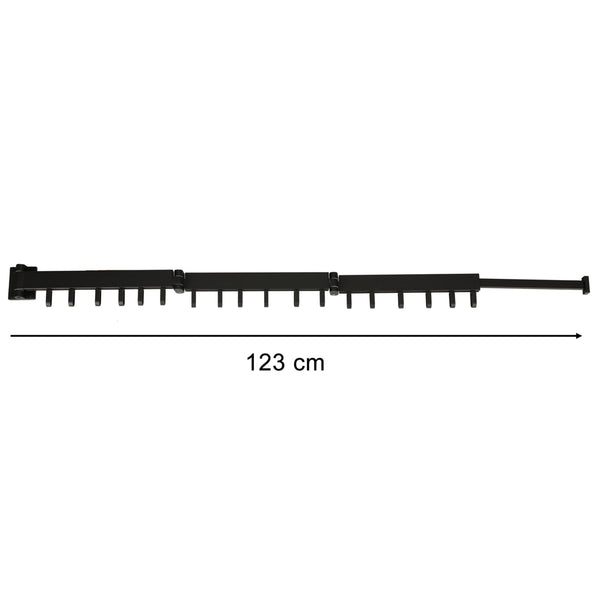 Sieninė sulankstoma teleskopinė drabužių džiovyklė, juoda, 18 kabliukų, 123 cm N69