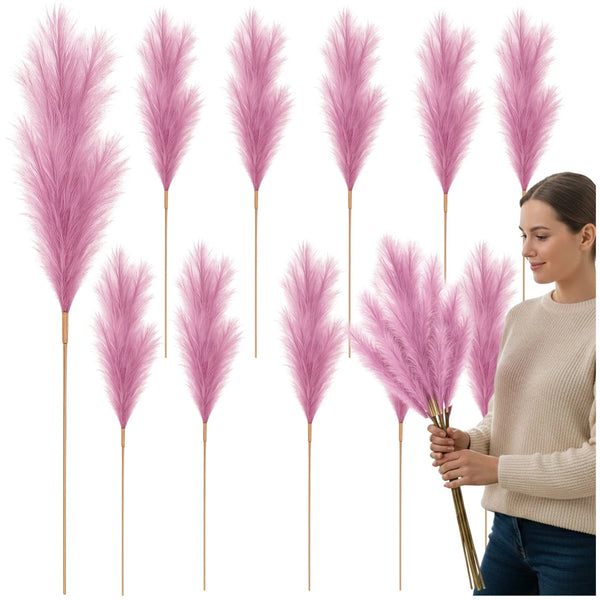 Dirbtinė rožinė pampų žolė PVC, 10 vnt. N81