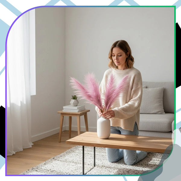 Dirbtinė rožinė pampų žolė PVC, 10 vnt. N81