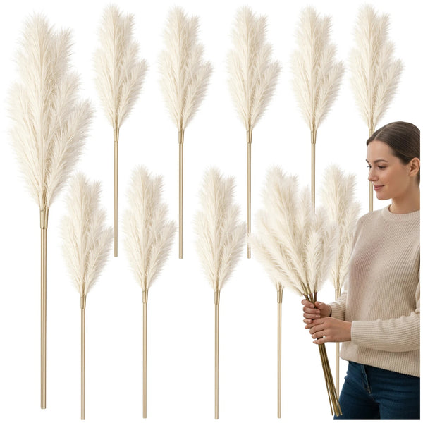 Dirbtinė balta pampų žolė PVC 56,5 cm (10 vnt.) N83