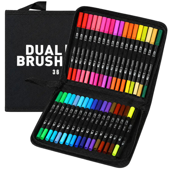 Dvipusiai akriliniai flomasteriai Dual Brush Pen, 36 spalvos