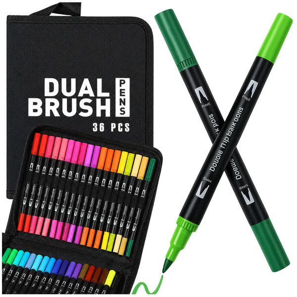 Dvipusiai akriliniai flomasteriai Dual Brush Pen, 36 spalvos