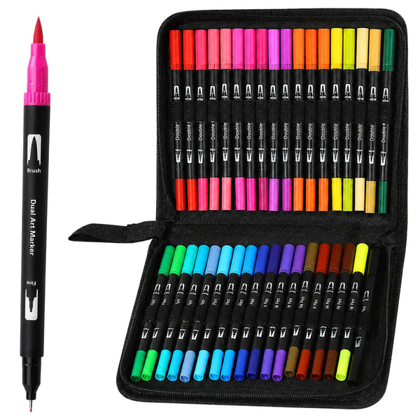 Dvipusiai akriliniai flomasteriai Dual Brush Pen, 36 spalvos
