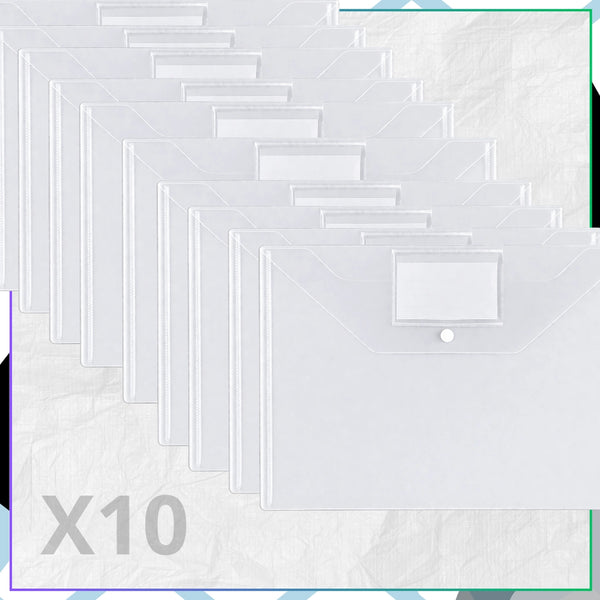 Skaidrūs A4 PVC dokumentų vokai su etikete, 10 vnt. N129