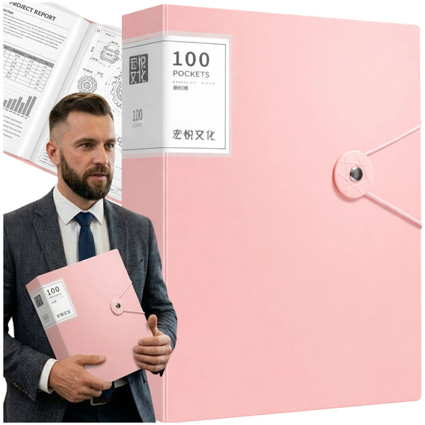 Dokumentų segtuvas A4 rožinis PVC, 100 įmautės N134