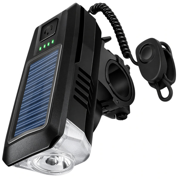 Saulės LED dviračio žibintas su skambučiu 120 dB N162
