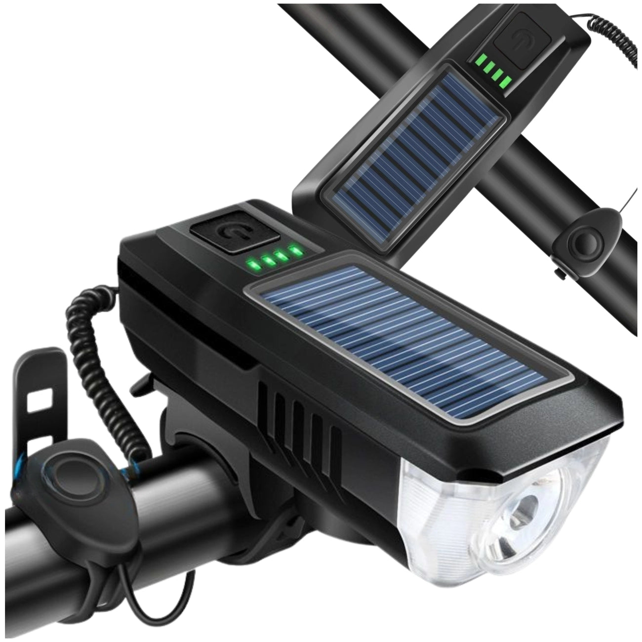 Saulės LED dviračio žibintas su skambučiu 120 dB N162