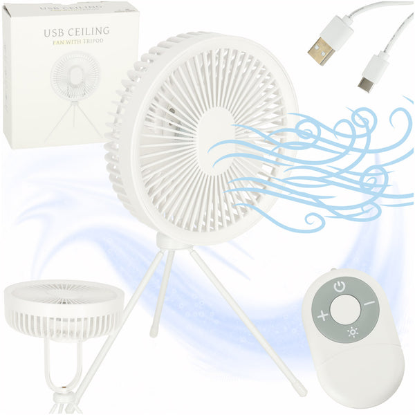 Stalinis belaidis USB ventiliatorius su lempos valdymo pulteliu irute, 4 greičiai, 18 cm, baltas N83