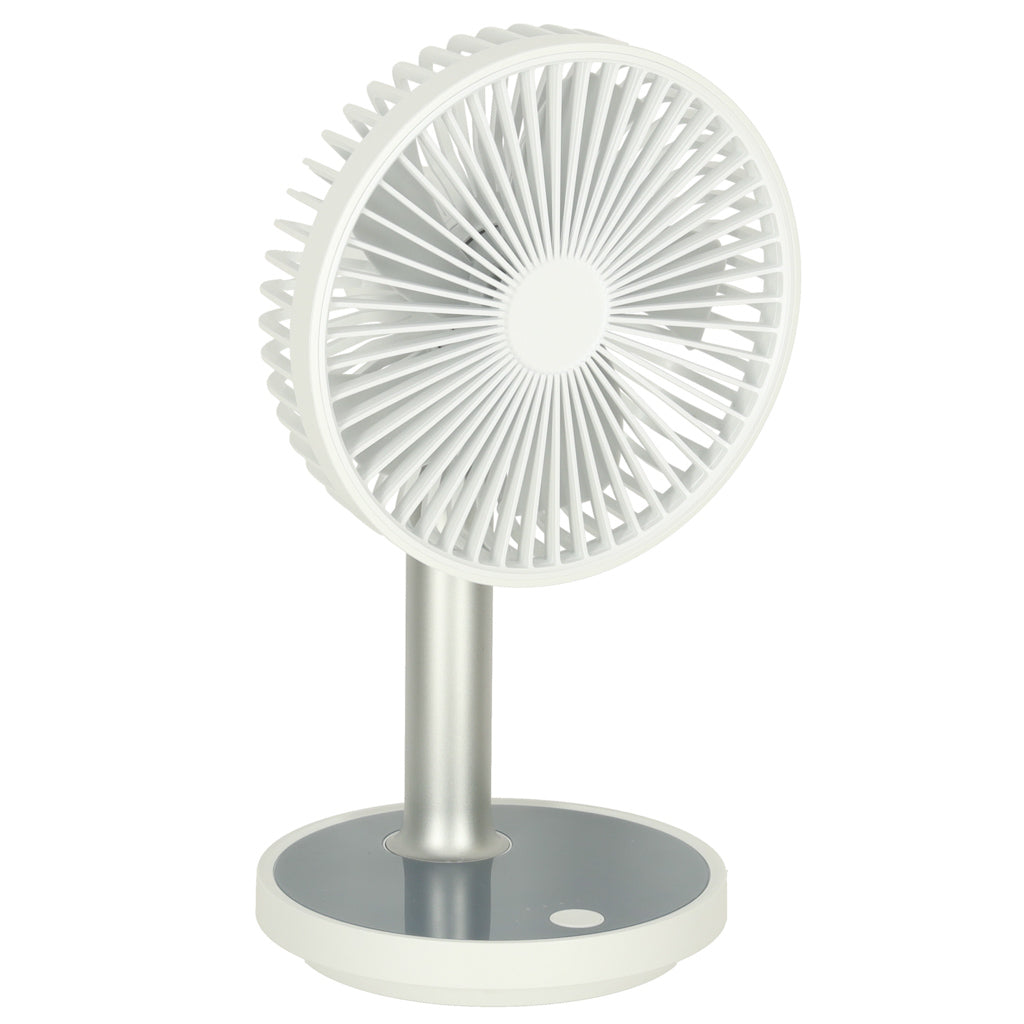 Nešiojamas belaidis stalo ventiliatorius USB su akumuliatoriumi, 4 greičiai, LED, 38 cm, baltas N63
