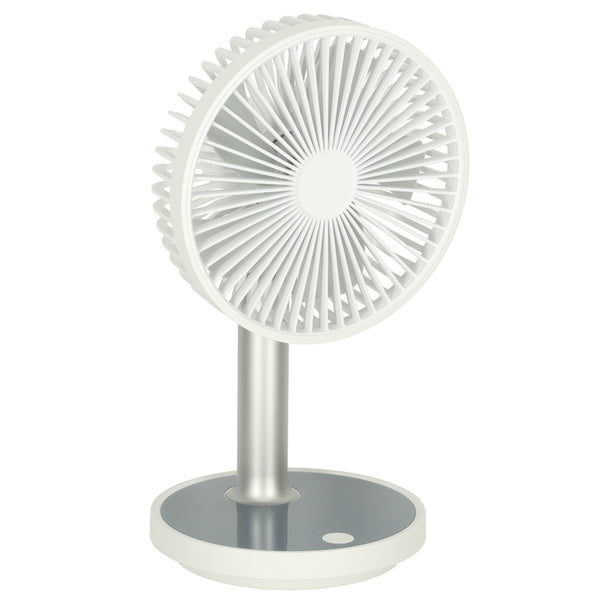 Nešiojamas belaidis stalo ventiliatorius USB su akumuliatoriumi, 4 greičiai, LED, 38 cm, baltas N63