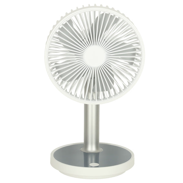 Nešiojamas belaidis stalo ventiliatorius USB su akumuliatoriumi, 4 greičiai, LED, 38 cm, baltas N63