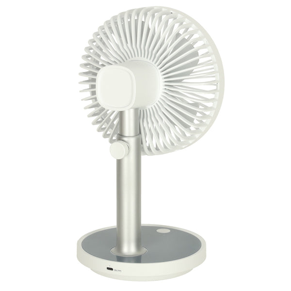 Nešiojamas belaidis stalo ventiliatorius USB su akumuliatoriumi, 4 greičiai, LED, 38 cm, baltas N63