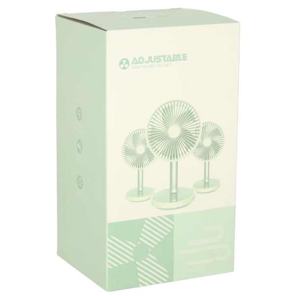 Nešiojamas belaidis stalo ventiliatorius USB su akumuliatoriumi, 4 greičiai, LED, 38 cm, baltas N63