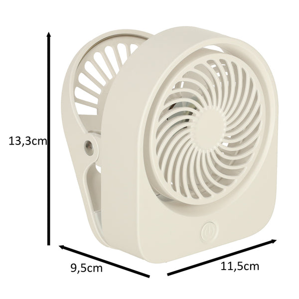 Belaidis USB stalo ventiliatorius su spaustuku, 3 greičiai, 11,5 cm, baltas N88