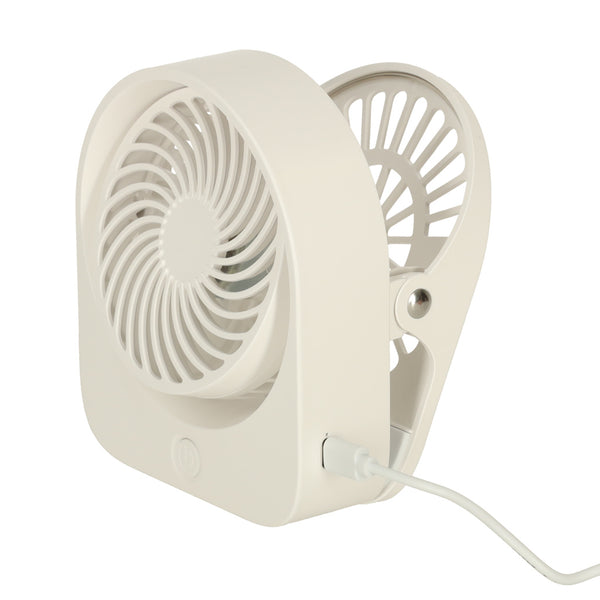 Belaidis USB stalo ventiliatorius su spaustuku, 3 greičiai, 11,5 cm, baltas N88