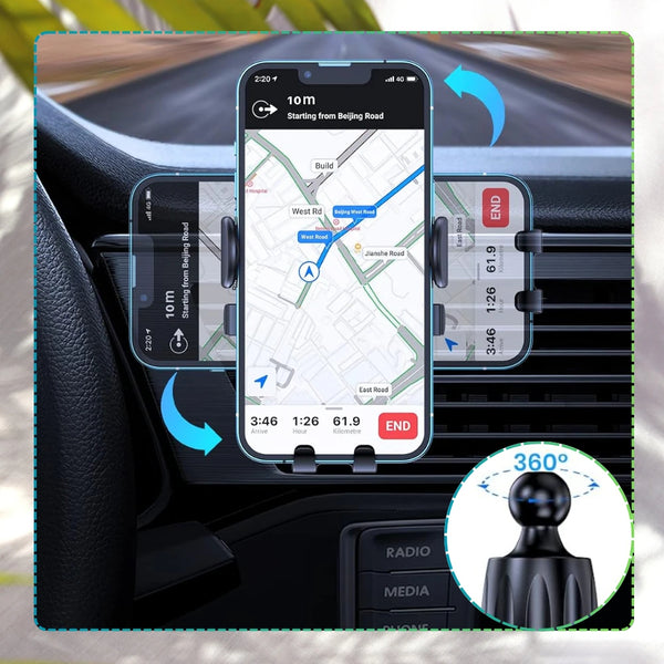 Automobilinis telefono laikiklis, juodas, 360° A34