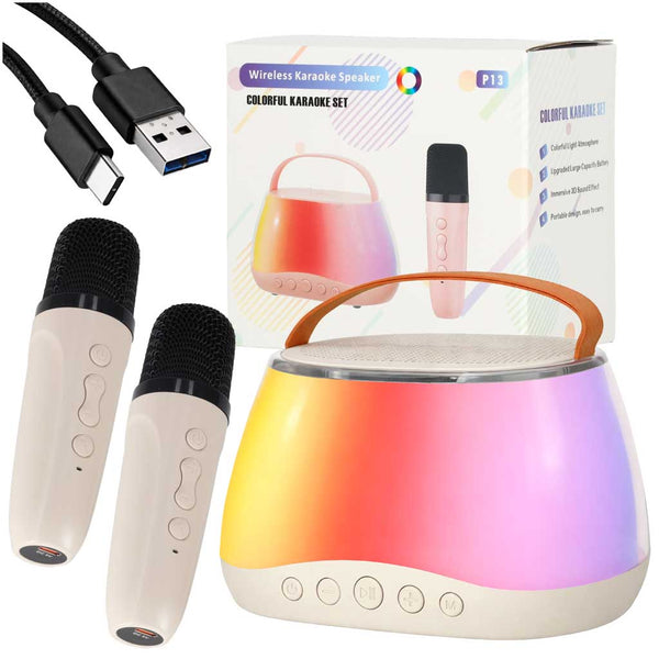 Karaokės rinkinys: „Bluetooth“ garsiakalbis su RGB LED, 2 mikrofonai, USB M23