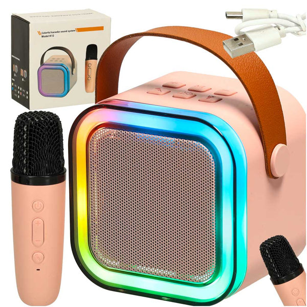Karaokės rinkinys: „Bluetooth“ garsiakalbis, mikrofonas, USB, LED, rožinis M14