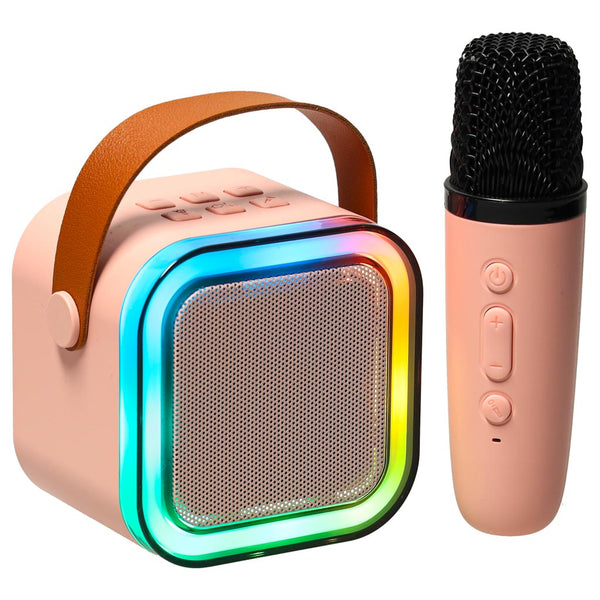 Karaokės rinkinys: „Bluetooth“ garsiakalbis, mikrofonas, USB, LED, rožinis M14